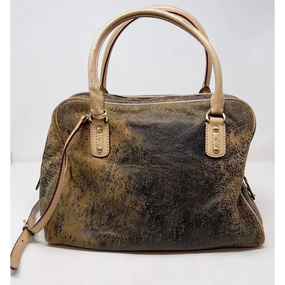 Michael Kors Brown Ultra Distressed Satchel Leather Bag Zip Top Crossbody Strap - Picture 3 of 16